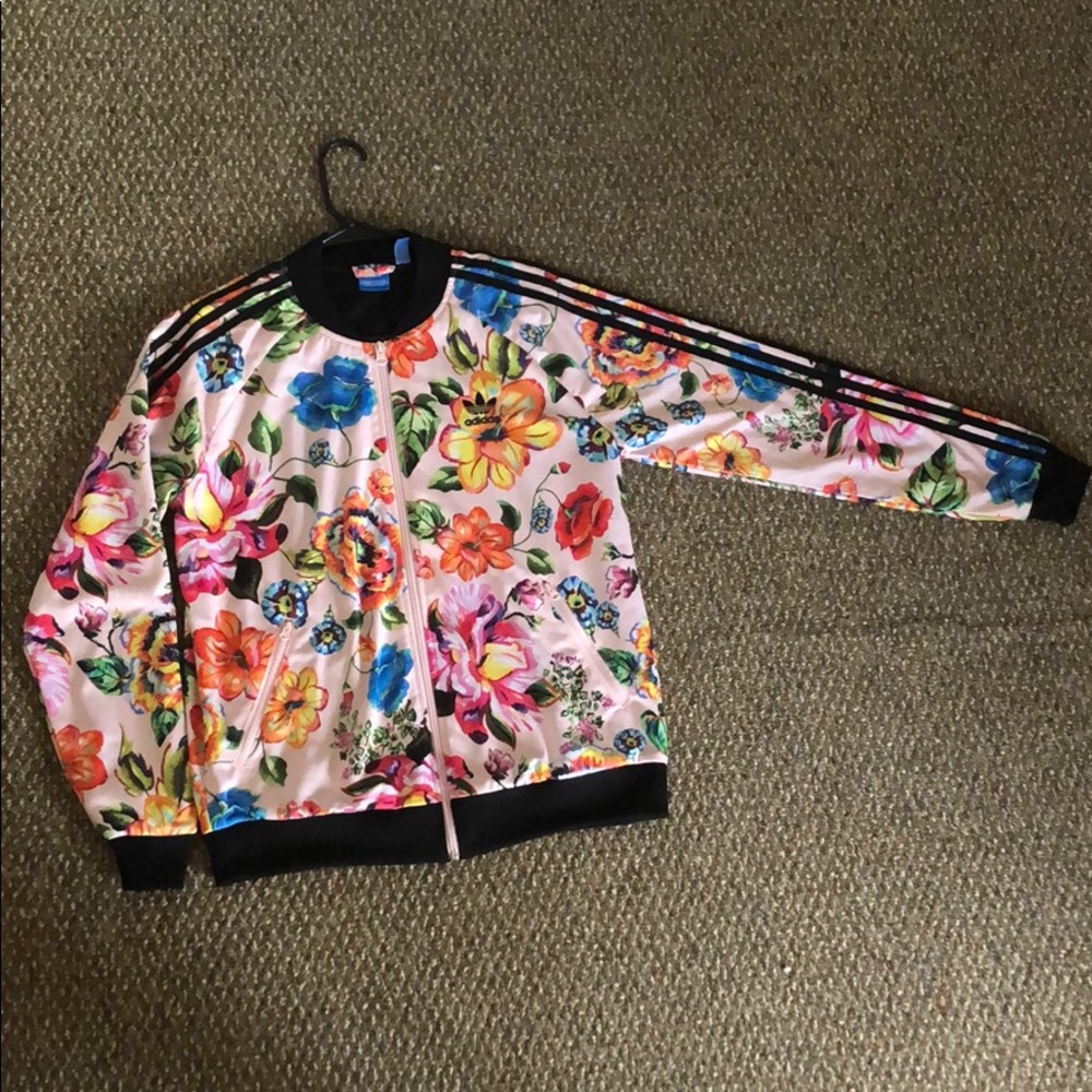 Adidas pink floral print jacket